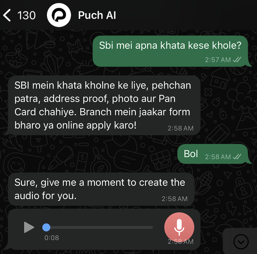 Puch replying with voice
